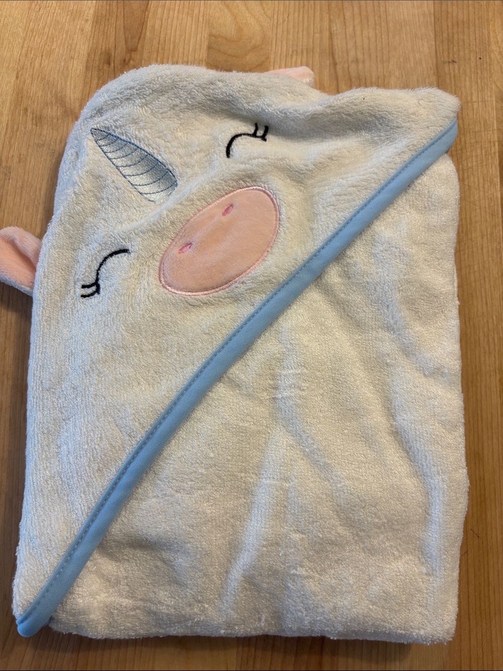 Unbranded White Unicorn Hooded Kids Pajama Robe with Light Blue Trim